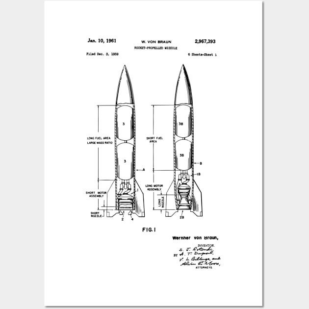 Wernher Von Braun Rocket Propelled Missile Patent Drawing Wall Art by GoshaDron